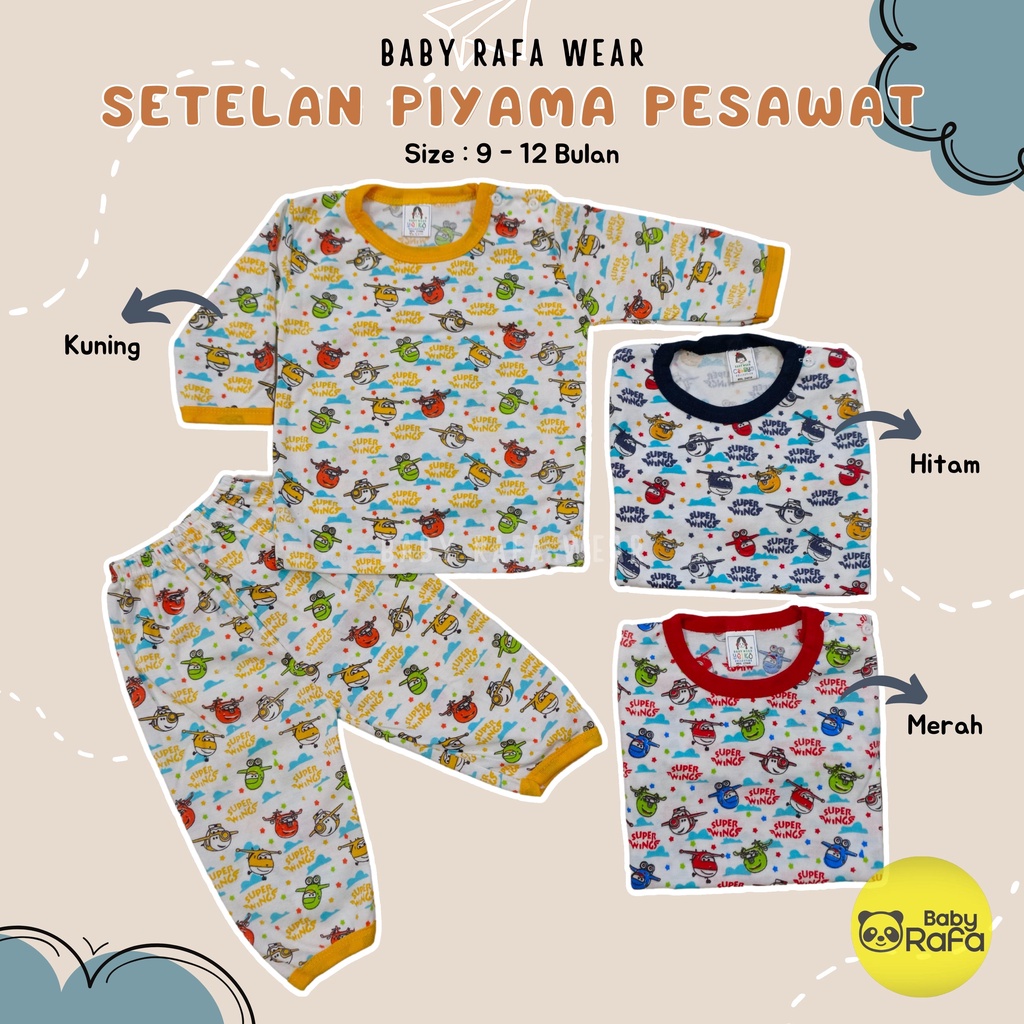 Setelan Baju Bayi Panjang 3 - 12 Bulan, Piyama Bayi Merk YEIKO - SUPER WINGS PESAWAT