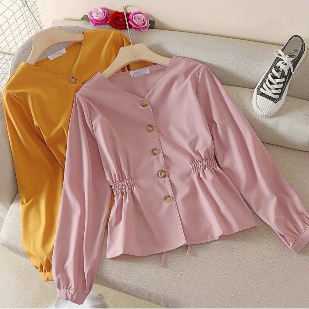 Viola Top Blouse Wanita Kerut Samping Shopee Indonesia