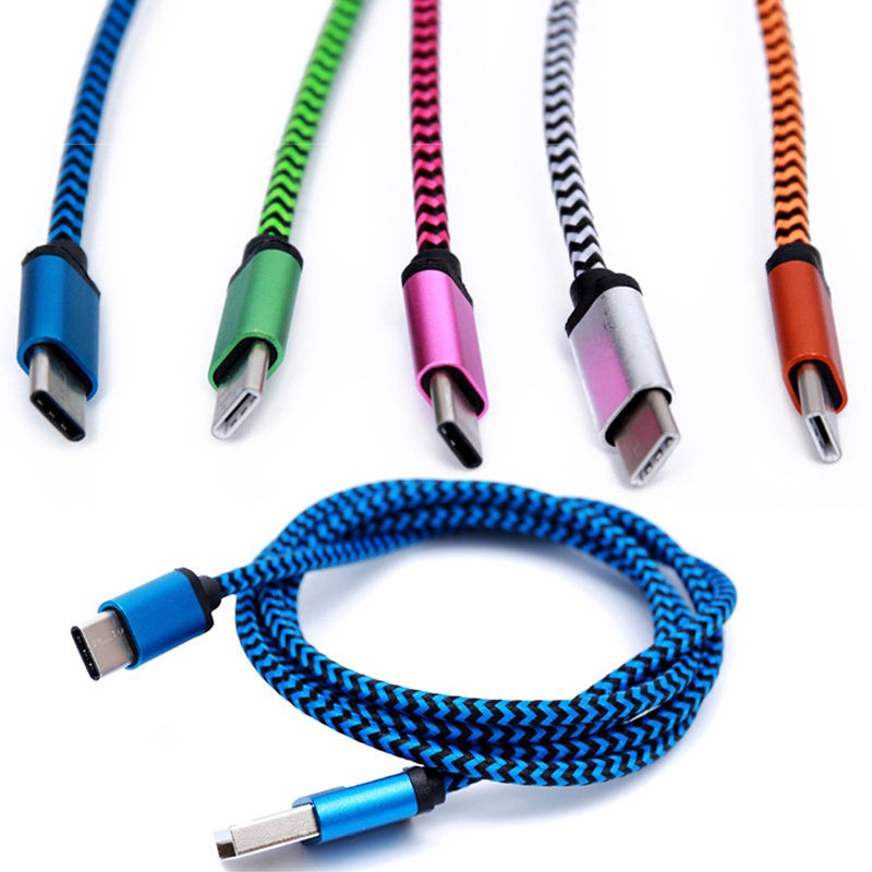 Kabel Charger Data Sync Fast Charging USB C 3.1 Tipe C Braided 1M 2m Bahan Nilon untuk Android