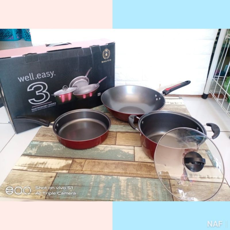 Panci royal star teflon set 3 pcs free tutup kaca murah dan bagus