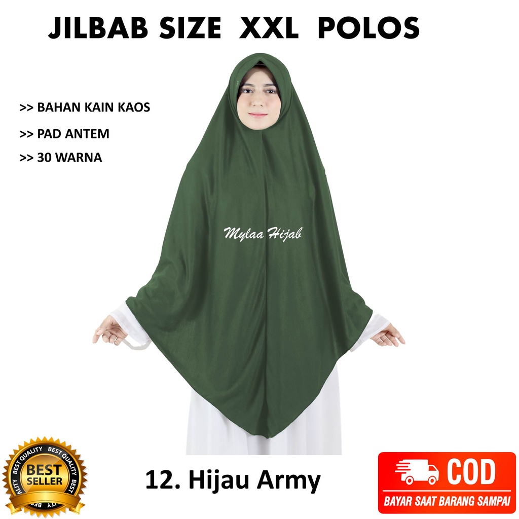 Jilbab instan NON SERUT Size XXL Pad Antem Bahan Kaos PE murah XXL-03 HARGA GROSIR TERMURAH.-12 ARMY