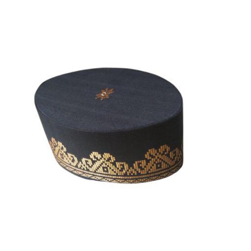 peci songket  hitam motif emas