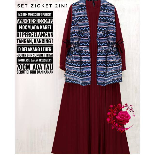 Gamis plisket layer songket tenun batik super jumbo tribal zig zag