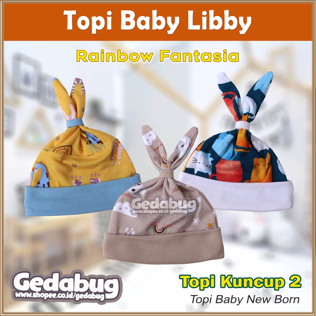 Topi Baby Libby Kuncup 2 Ikat | RAINBOW Fantasia Motif Terbaru | Topi Bayi Lucu New Born