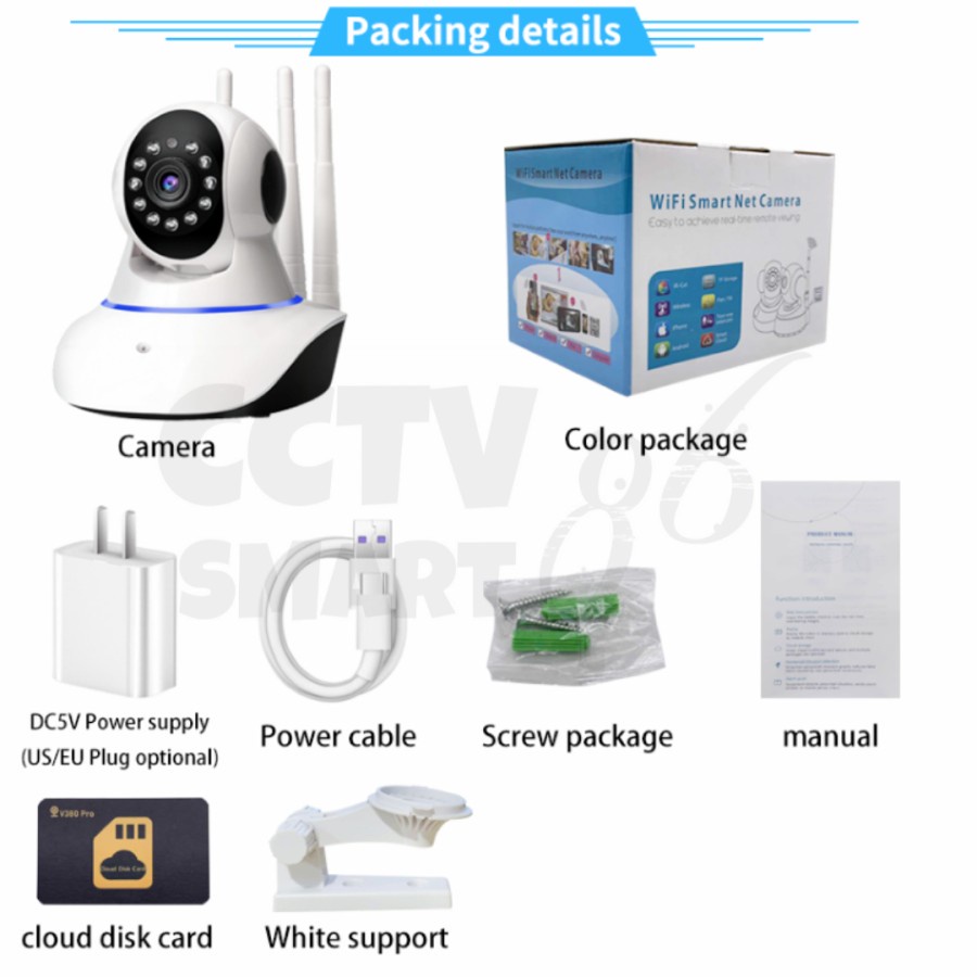 CCTV V380 3 Antena IP Kamera Security Wireless 1080P IP Cam Baby Camera