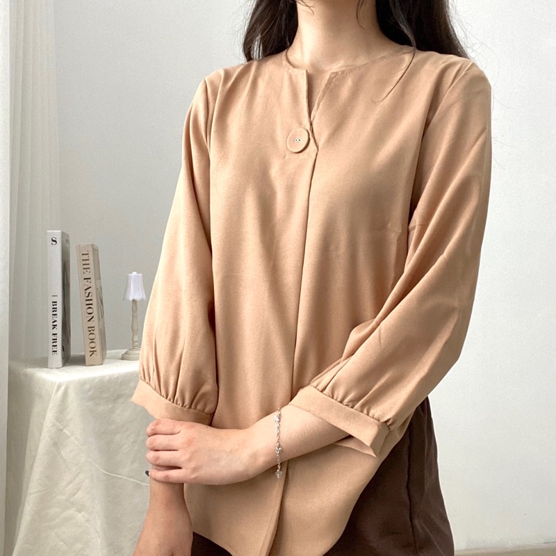 ALMI V-Neck Blouse One Button Formal Daily Baju Kantor 0371