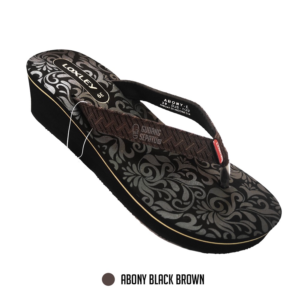 LOXLEY ABONY - Sandal Wedges Wanita Bermotif Cantik Black Red Size 37-40 Gratis Ongkir