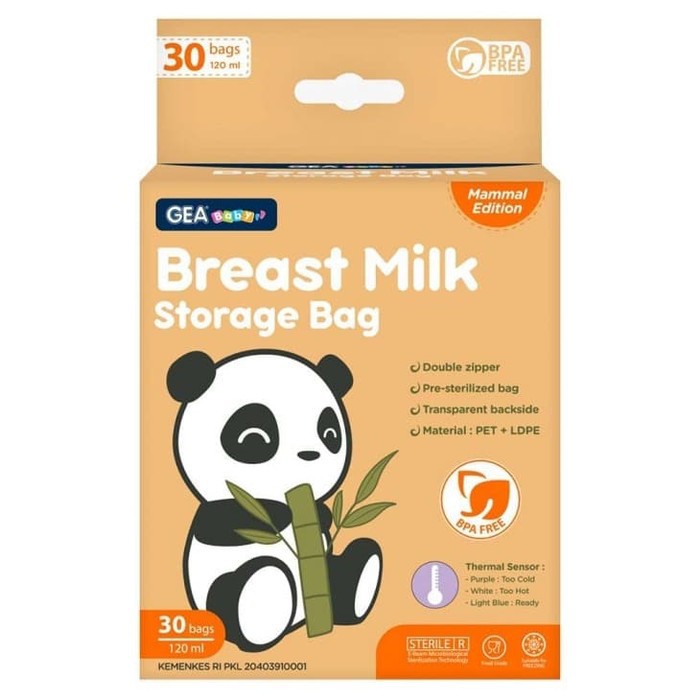 GEA BABY BREAST MILK STORAGE BAG 120ML ISI 30PCS - PANDA ORANGE