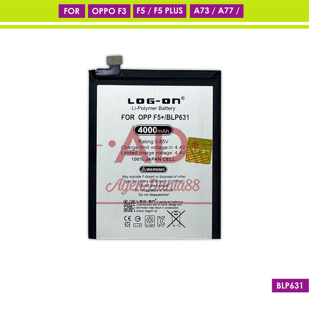 BATERAI OPPO F5 PLUS - F5 - F5 Youth - F3 - A77 - BLP631 - LOG ON DOUBLE POWER BATTERY