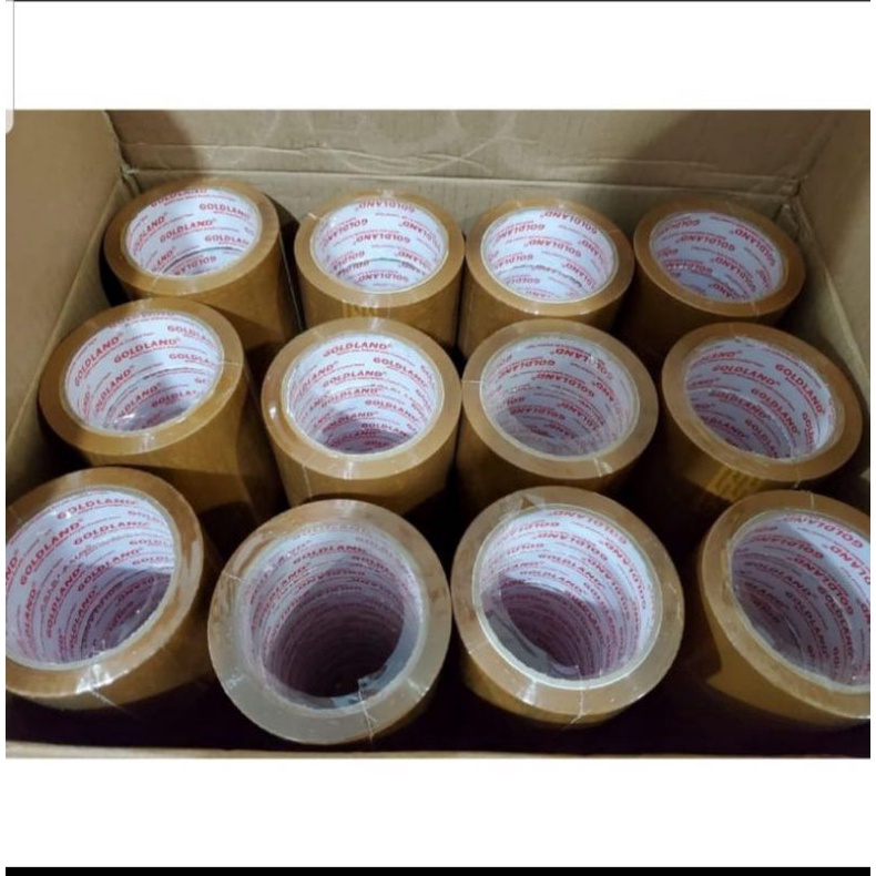 

Lakban bening dan coklat 48mm x 90 yard merk Goldland isi 72roll