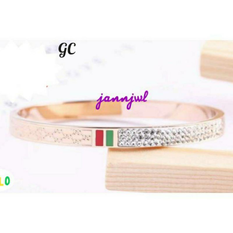 Gelang bangle titanium korea simple cantik permata GBT-33