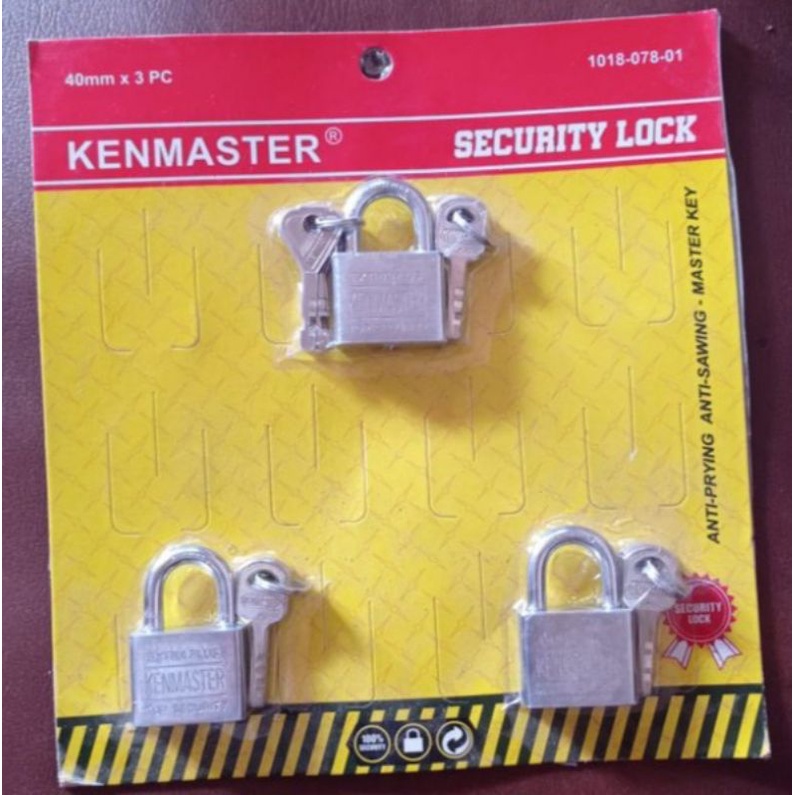 UK.40mm , isi Set 3 . Kenmaster , Gembok , Kunci Gembok , Master Key