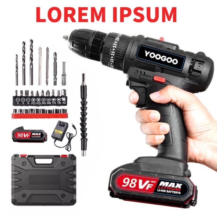 98VF Bor Mesin Elektrik Drill Set Reversible Mesin Bor Tangan Listrik Bor Cordless Bor Baterai