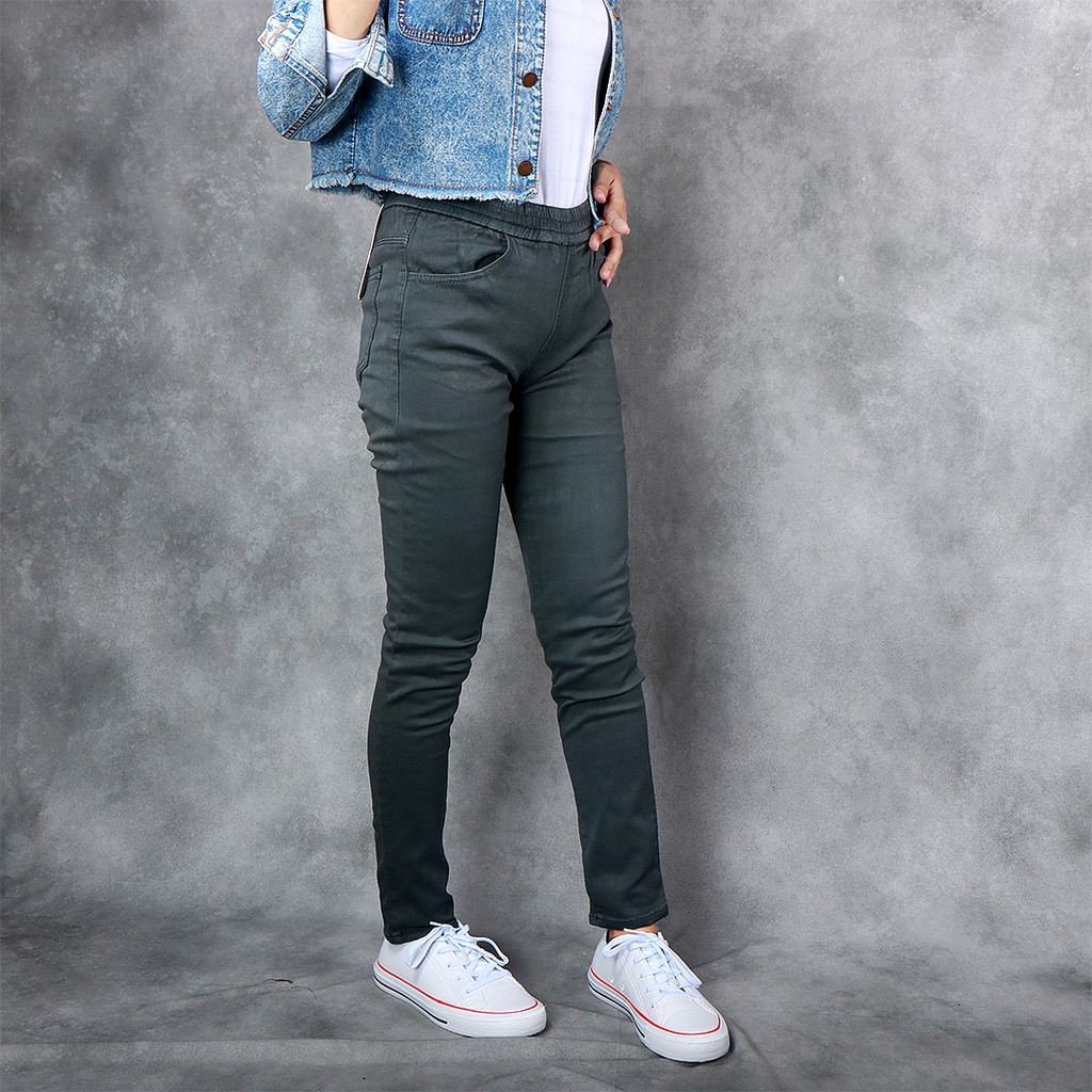 Jeans denim premium C96 karet (Abu tua) -  soft jeans wanita size 28 - 42