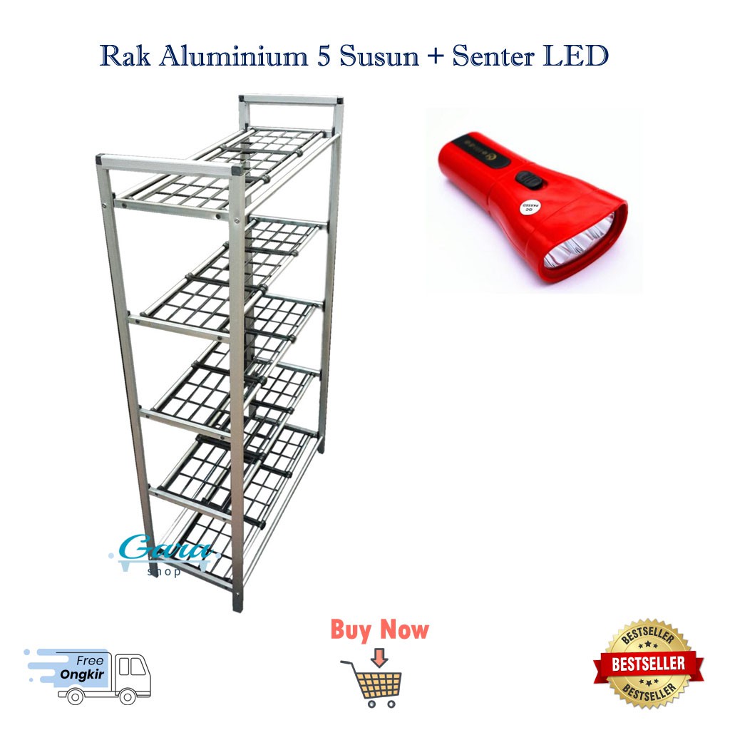 Rak Sepatu Payung Holder Mudah Dibongkar Pasang Megahome 5susun  R5d3 Aluminium Murah Bonus Senter