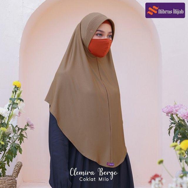 CLEMIRA BERGO SET NIBRAS HIJAB+MASKER-Coklat milo