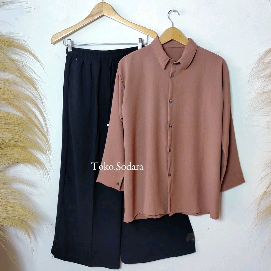 Setelan Hanna Crincle Oversize Celana Dan Baju  FREE BROSS // One Set Pakaian Wanita