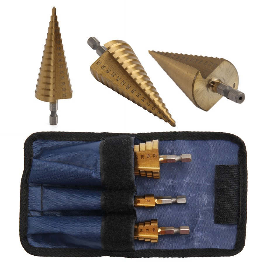 Bigshop Mata Bor Spiral Pagoda Gold 3pcs Spiral Drill Bit Set 3 pcs