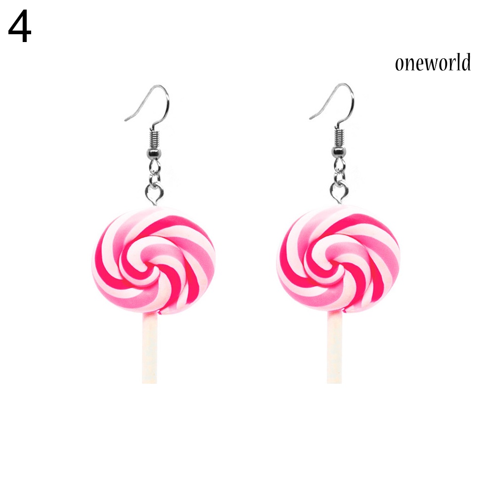 OW@ Fashion Rainbow Lollipop Candy Dangle Hook Earrings Women Jewelry Gift Party