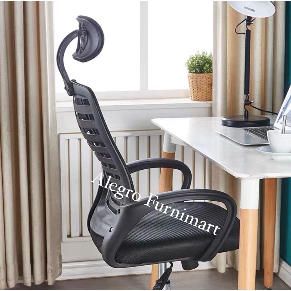 Kursi Kantor Kerja Headrest Sandaran Kepala Jaring Kaki Besi Chrome