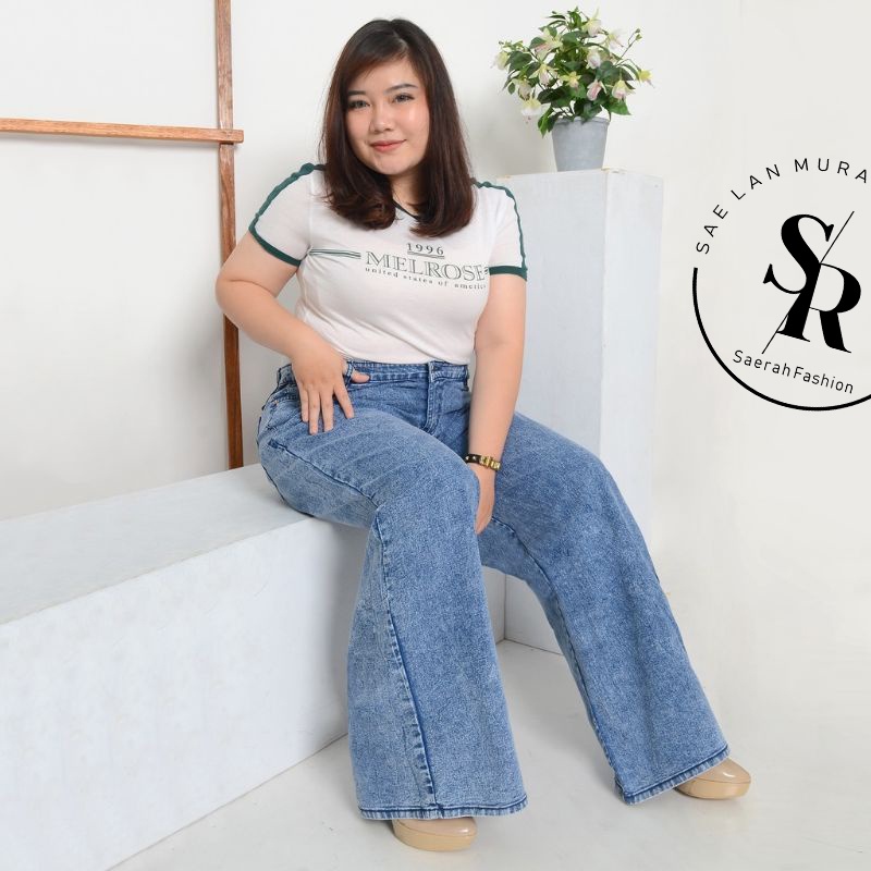 Kulot Jumbo Highwaist Jeans Wanita Loose Snow Jumbo Big Size-Saerah Fashion