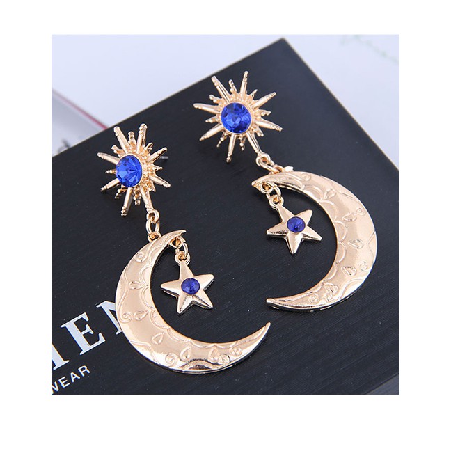 LRC Anting Tusuk Fashion Gold Metal Star Moon Earring A60001