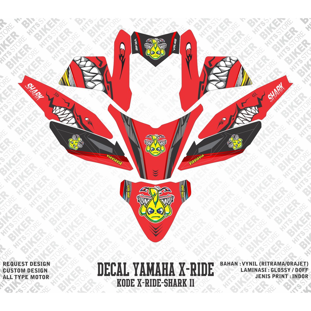 Decal Stiker Motor Yamaha X Ride Desain Custom Vr46 Shark Biru