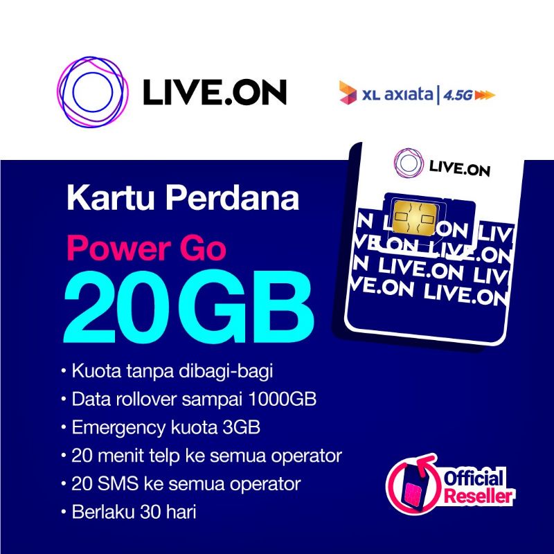 [PROMO] Kartu Perdana Live.On Power Go 20GB bonus 55 GB by XL Axiata (30 Hari)