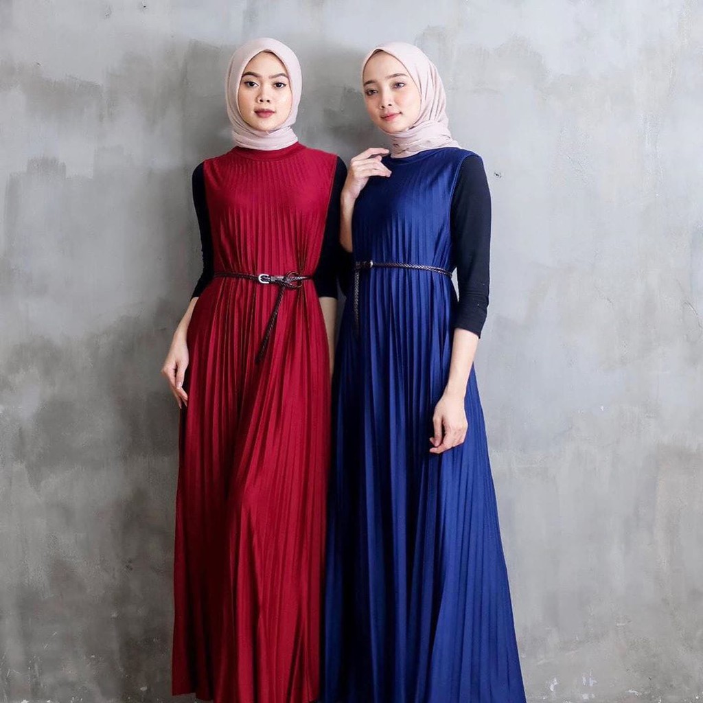 [BISA COD] DRESS PLISKET / LONG DRESS PLISKET /GAMIS PLISKET WANITA/DRESS PLISKET TANPA LE⁹NGAN