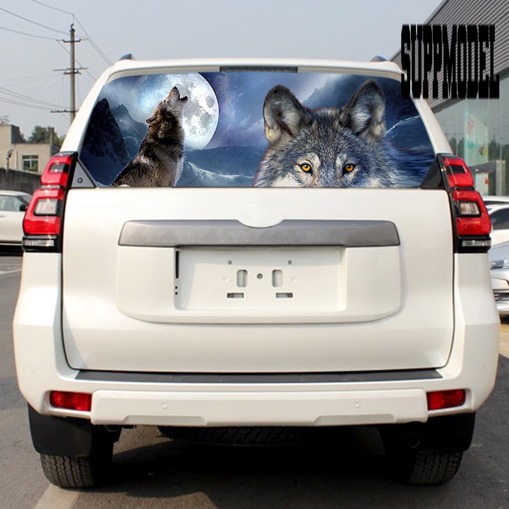 Stiker Poster Kaca Belakang Mobil Motif Serigala 3D Untuk SUV