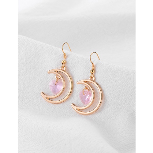 LRC Anting Gantung Fashion Gold Geometric Moon Love W74120