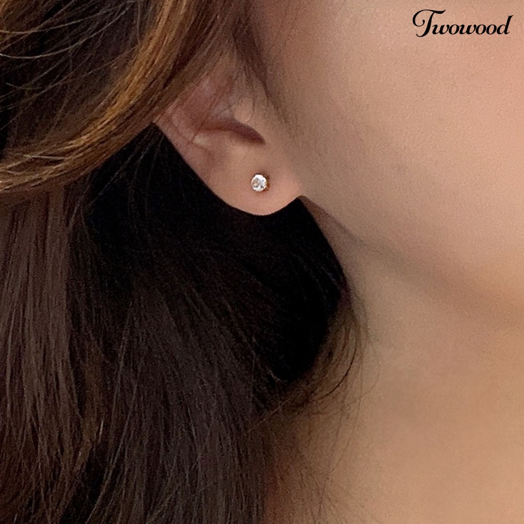 3 Pasang Anting Stud Cubic Zirconia Bentuk Bulat Geometris Bahan Alloy Untuk Wanita