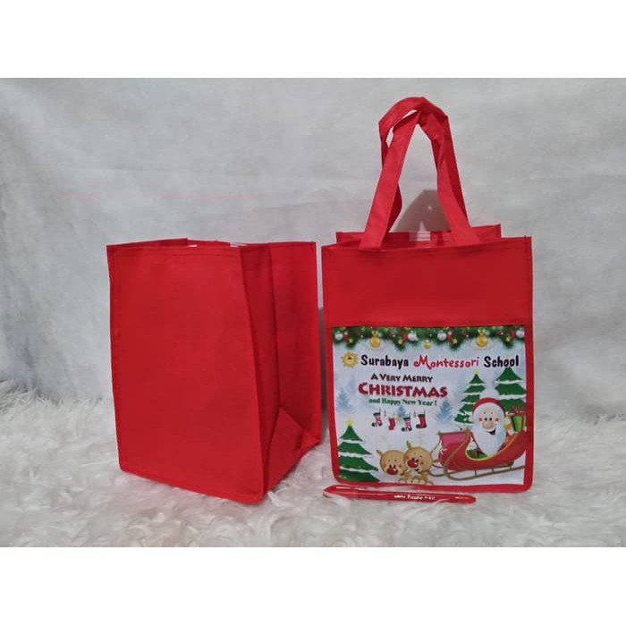 

PROMO GRATIS CETAK NAMA MIN 120 pc TAS Spunbond NK Goodie BAg Bingkisan NATAL Christmas goody murah