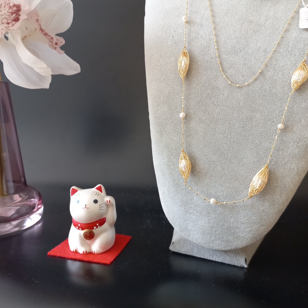 Kalung Panjang Mutiara/ Kalung 2 Layer/ Susun BIsa untuk kalung hijab (MT05)