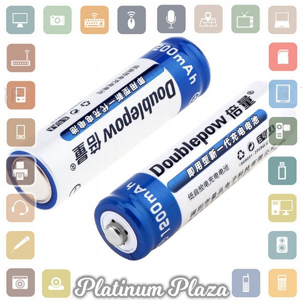 DOUBLEPOW Charger Baterai 4 slot AA/AAA + 4 PCS AA Battery 1200mAh - EPC-BTY-14M - White`2KZBLL-