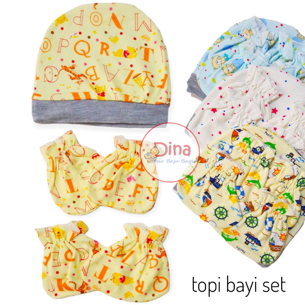 1 set topi bayi +sarung tangan kaki bayi HOKIYO