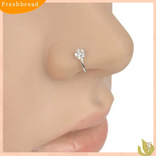 [Fresh] Cincin Tindik Tubuh / Hidung Model Hoop Motif Bunga 5 Hias Berlian Imitasi untuk Wanita