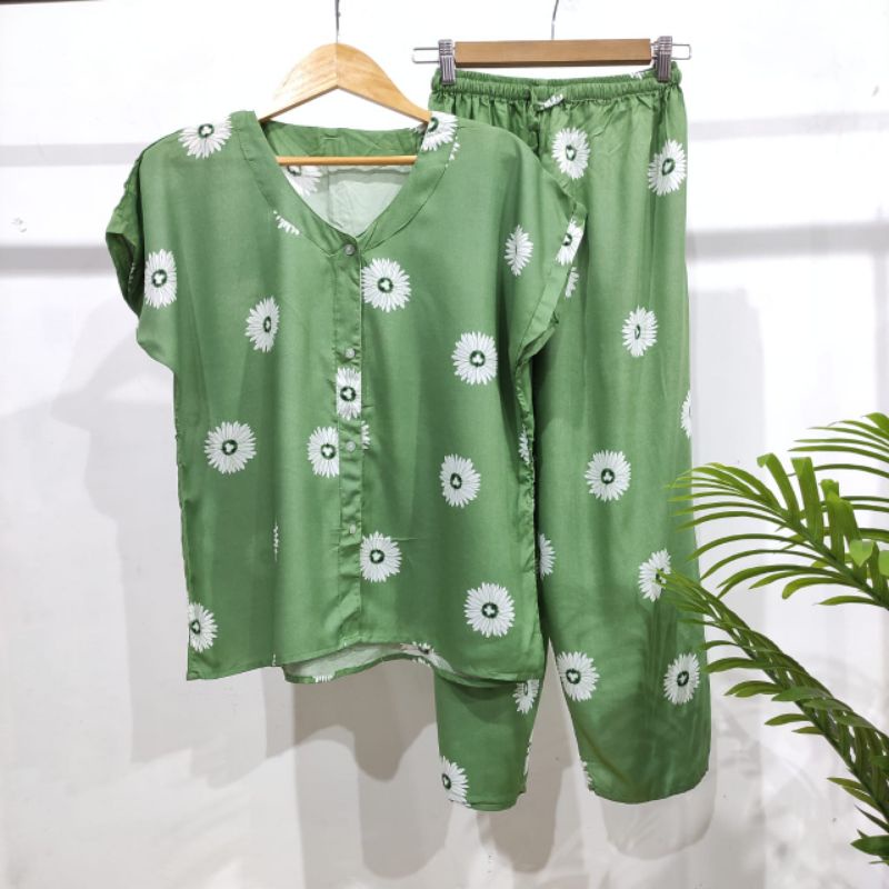 PIYAMA KANCING HITS NON KERAH/V-NECK PIYAMA KANCING BUSUI | PIYAMA RAYON | HOMEWEAR-NK AAV