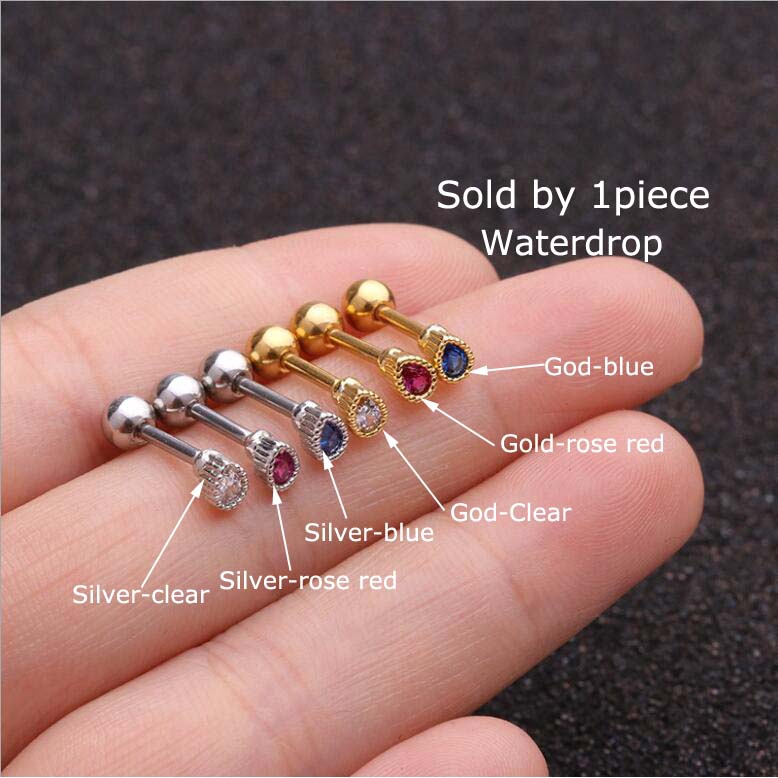 1pc Anting Tindik Tulang Rawan Telinga Atas Bahan Stainless Steel 16g Hias Zirkon Bentuk Hatitetesan Air