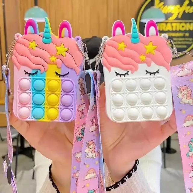 Tas Jelly Mini Pop it Anak Perempuan Model Slempang Sling Bag Unicorn Rainbow