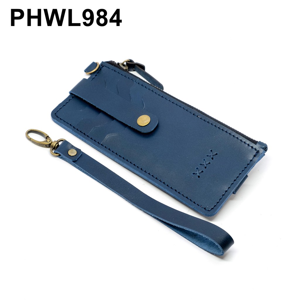 Dompet wanita pria kartu banyak dengan hand strap warna biru PHWL984