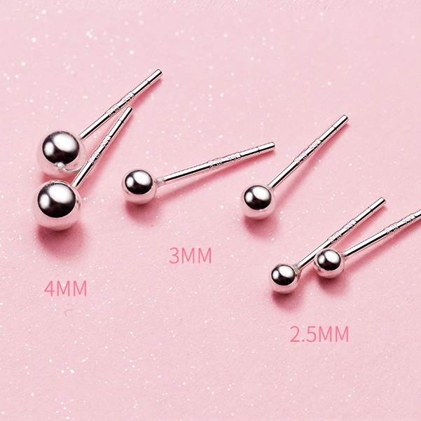 Anting Tusuk Model Manik-Manik Bulat Kecil Gaya Korea Bahan silver S999 Untuk Wanita