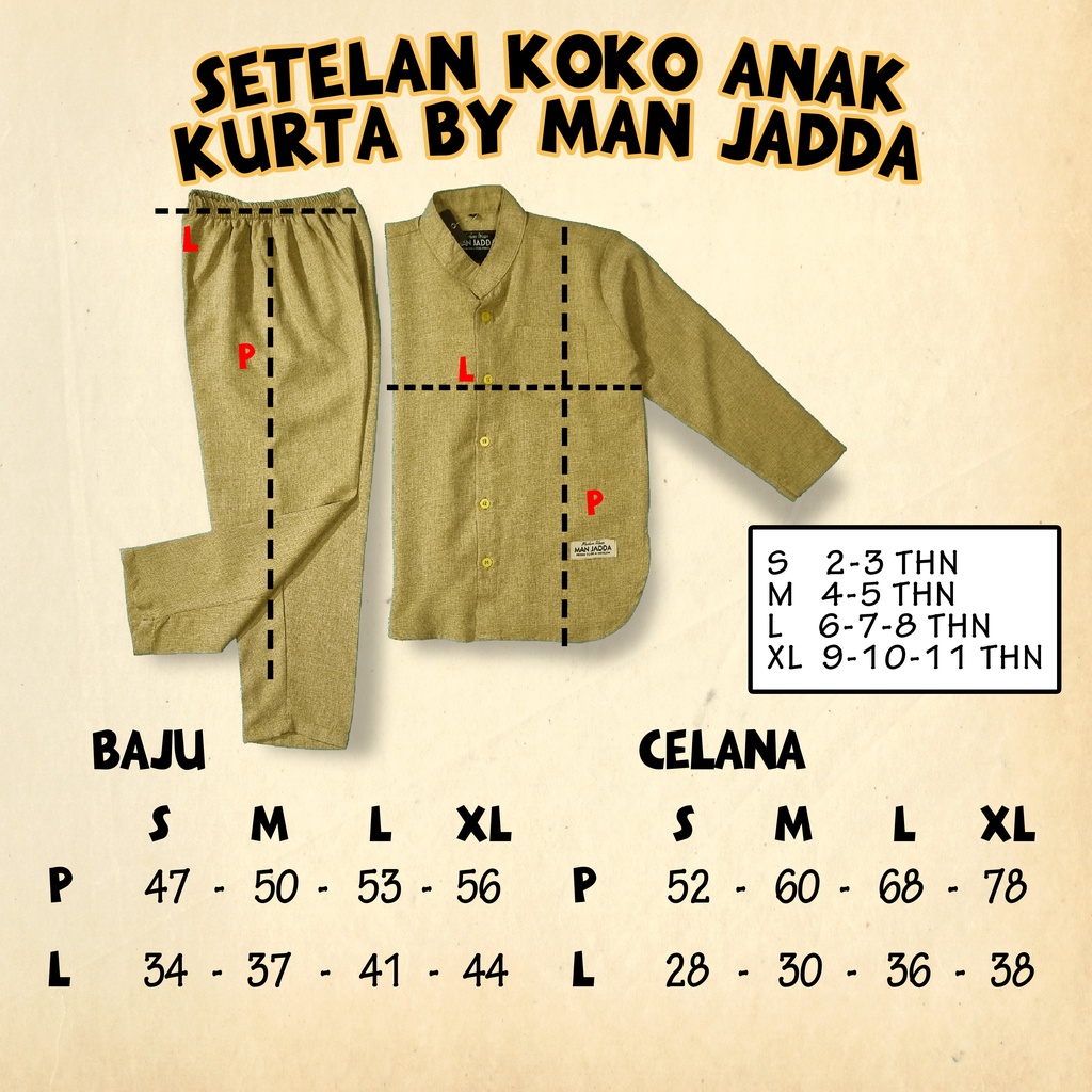 ManJadda - Setelan Koko Anak 2-11 Tahun Kurta Adam Manasik Jubah Polos Anak Setelan Baju Lebaran