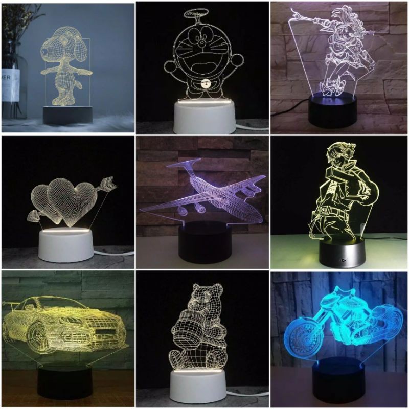 [3 WARNA] Lampu akrilik 3d acrylic lampu tidur led