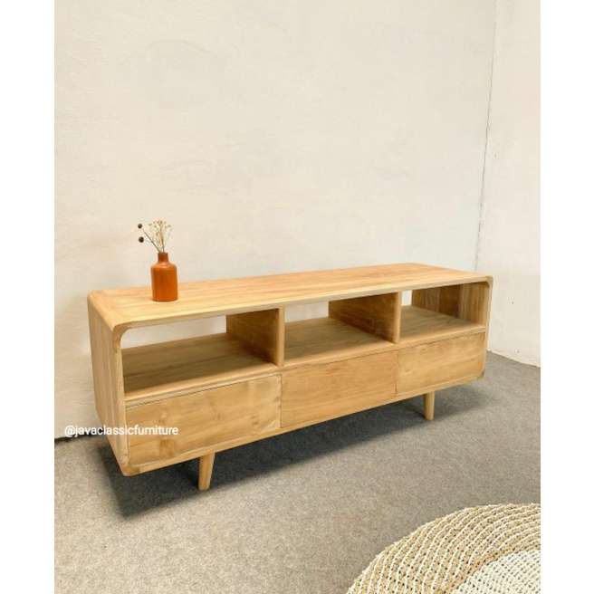 BUFET TV MINIMALIS RETRO CUSTOM KABINET SCANDINAVIAN VINTAGE DRAWER BAHAN MENGGUNAKAN KAYU JATI TPK FINISHING BLEACHING NATURAL FURNITURE JEPARA-4