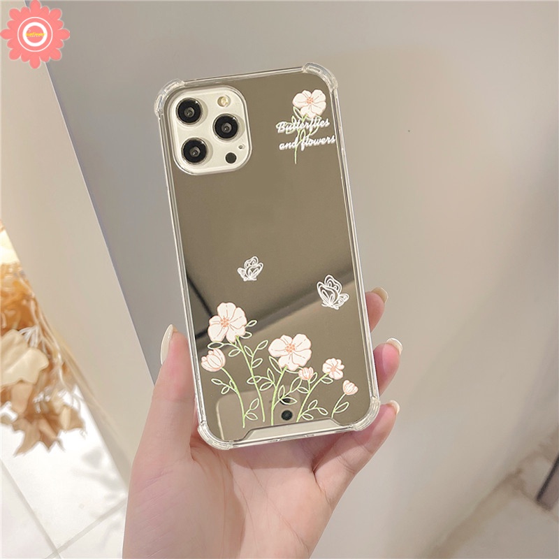 Soft Case Tpu Motif Bunga Dengan Cermin Untuk IPhone 7 8 Plus 13 12 11 Pro MAX XR X XS MAX SE 2020