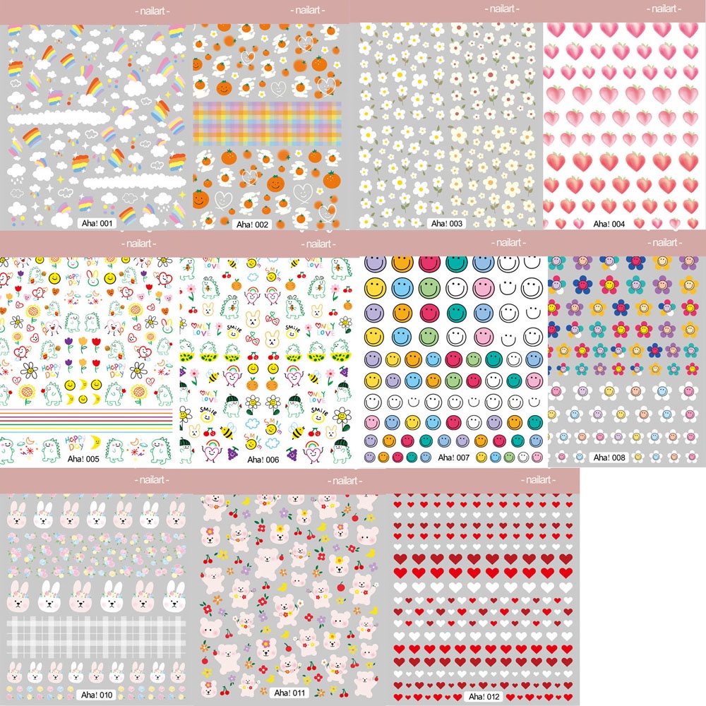 MXBEAUTY Women Cartoon Nail Sticker Cute Manicure Accessories Nail Art Decorations Flower Self-adhesive Summer Painted Applique Girls INS DIY Nail Decals