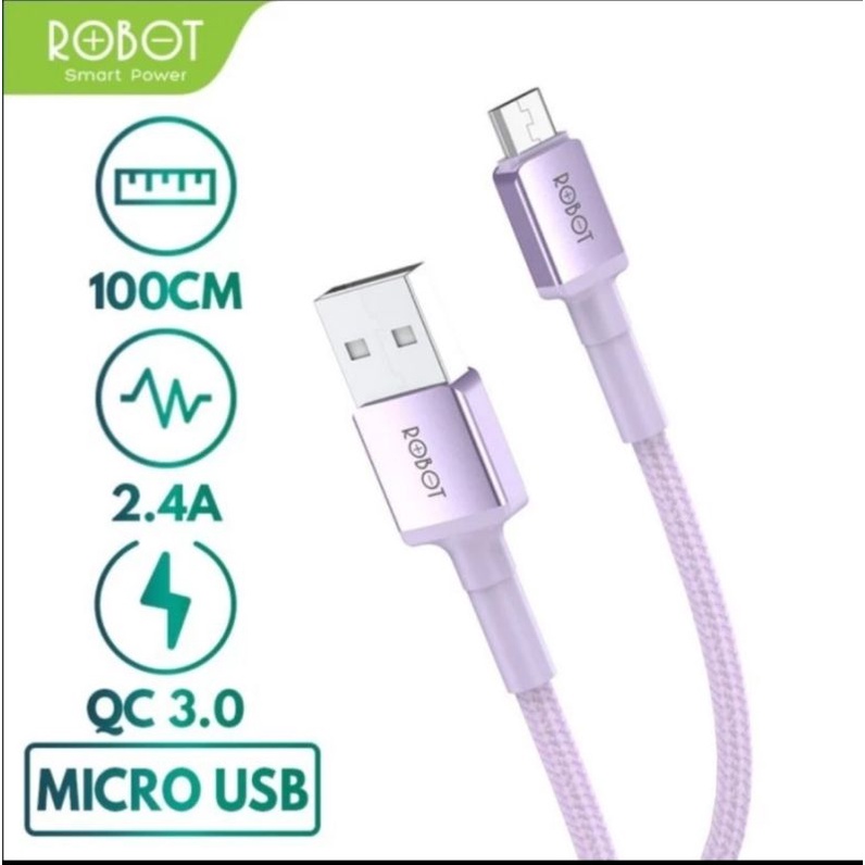 ROBOT Kabel Data RSM100 Android Micro USB 1M Data Cable 2.4A Purple - Ungu