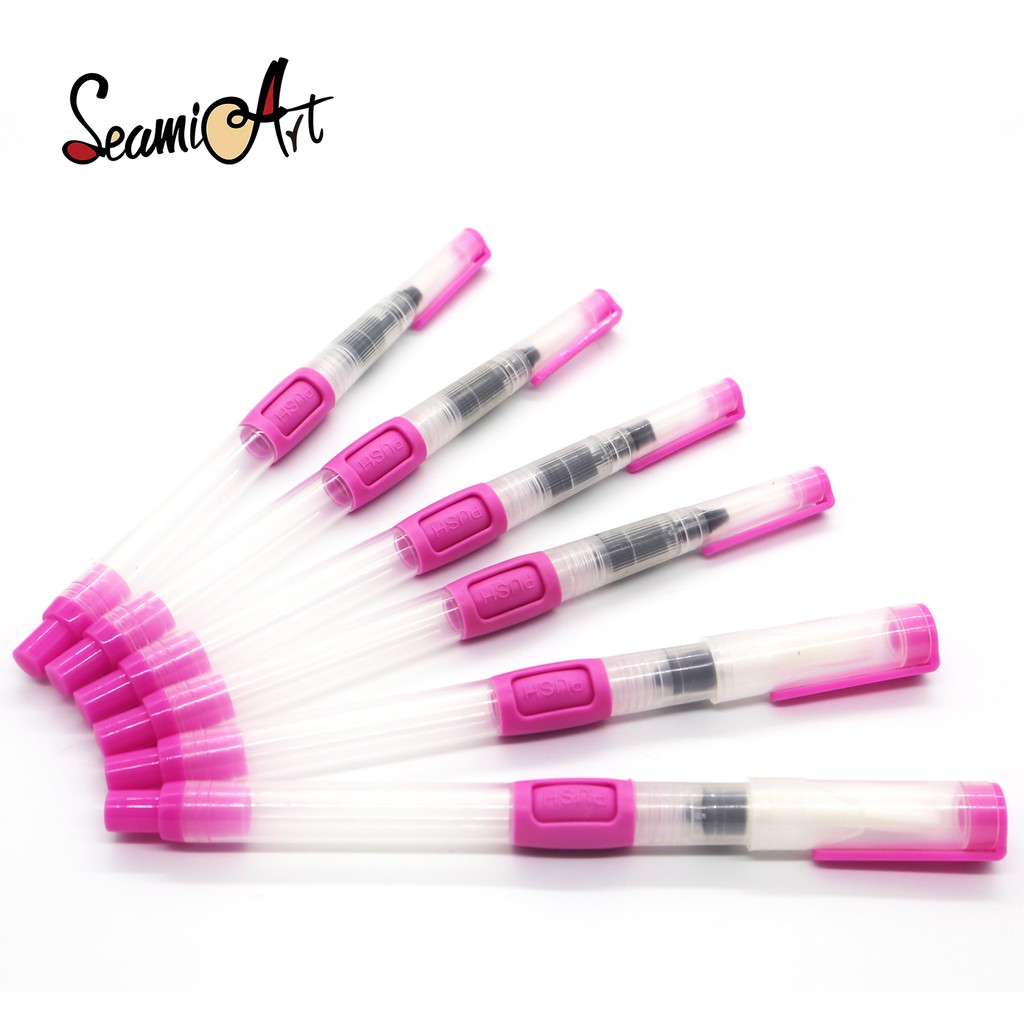 Seamiart 6Pcs Kuas Cat Air Bentuk Bulat/Datar Kapasitas Besar Dengan Tombol Tekan Untuk Melukis | Shopee Indonesia