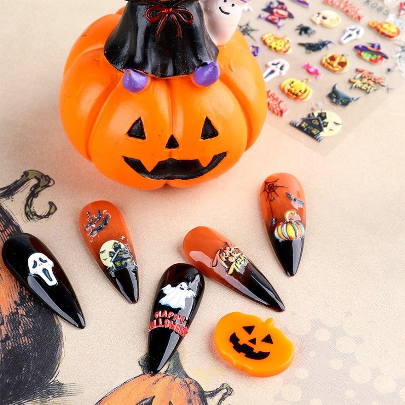 Stiker Kuku Motif Kartun Halloween 5D Untuk Nail Art